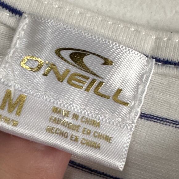 O’Neill Womens Tank Top M Tie Waist Blue Stripe Land That I Love Patriotic Shirt - Picture 5 of 10